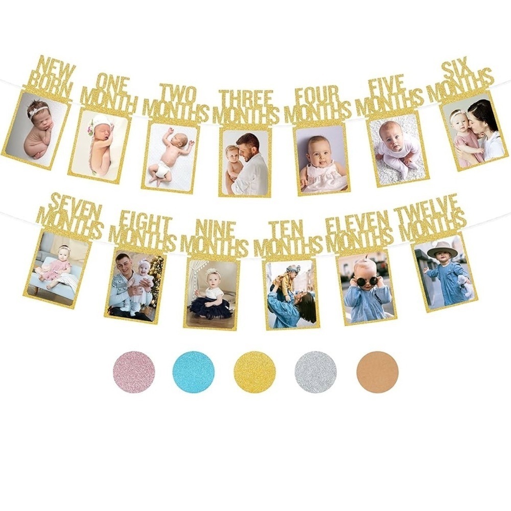 PartyHooman 1st Birthday Photo Banner for Baby from Newborn to 12 Months
